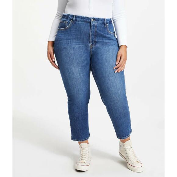 Good American Denim - GOOD AMERICAN Good Icon Indigo Wash Crop Straight Leg Jeans Plus Size 24